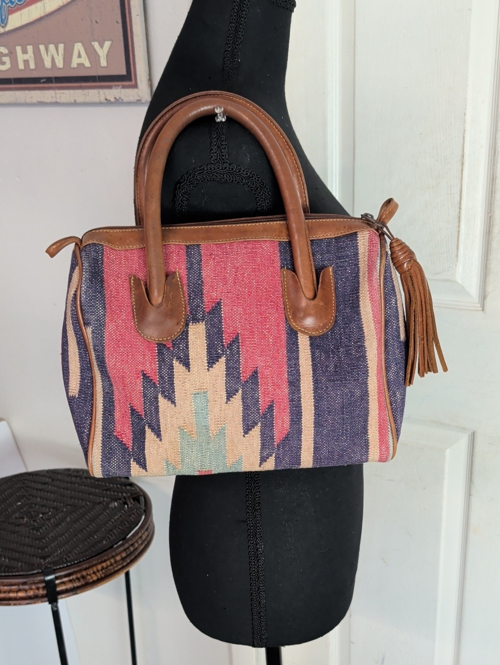 Vintage Toni Leather Handbag Aztec Small Tote